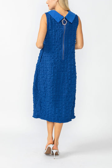 Blue Contrast Cowl Collar Back Zipper Dress